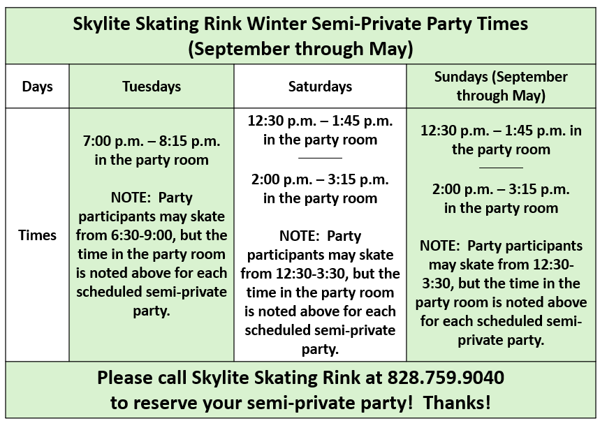 Winter Semi-Private Party Times